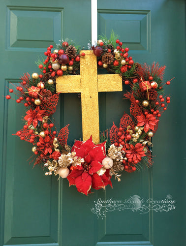 'Reason For The Season' Wreath with Wooden Cross